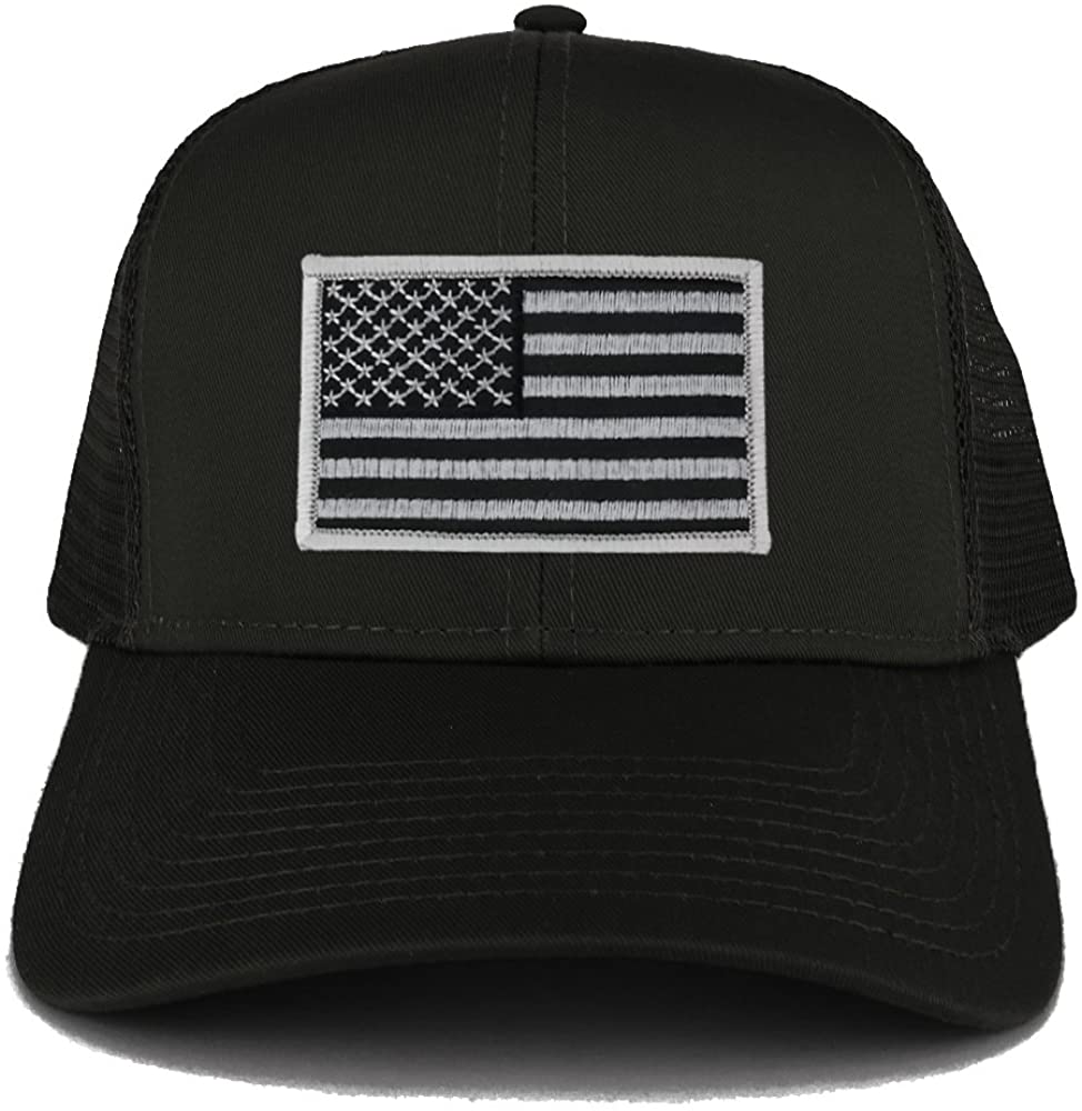 Armycrew USA American Flag Embroidered Patch Snapback Mesh Trucker Cap - Black