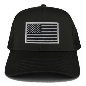 Armycrew USA American Flag Embroidered Patch Snapback Mesh Trucker Cap - Black