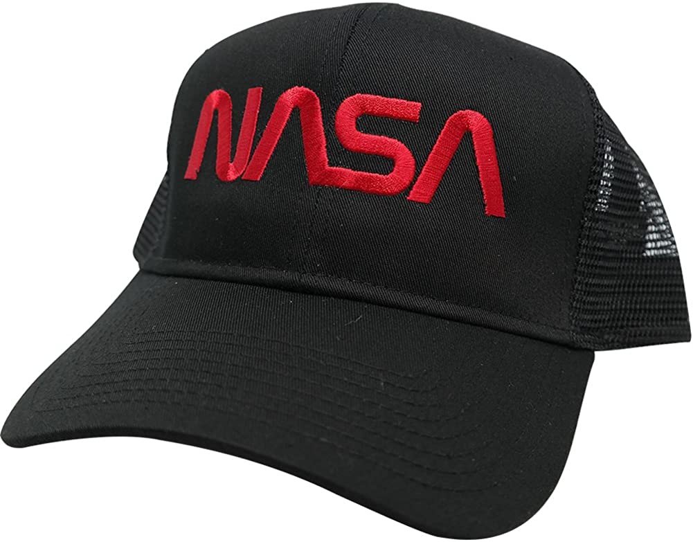 NASA Worm Red Text Embroidered Trucker Mesh Cap