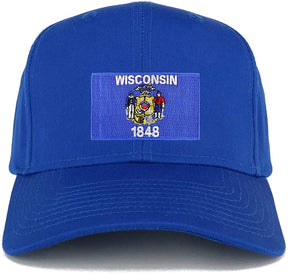 Armycrew XXL Oversize New Wisconsin State Flag Patch Baseball Cap - Royal