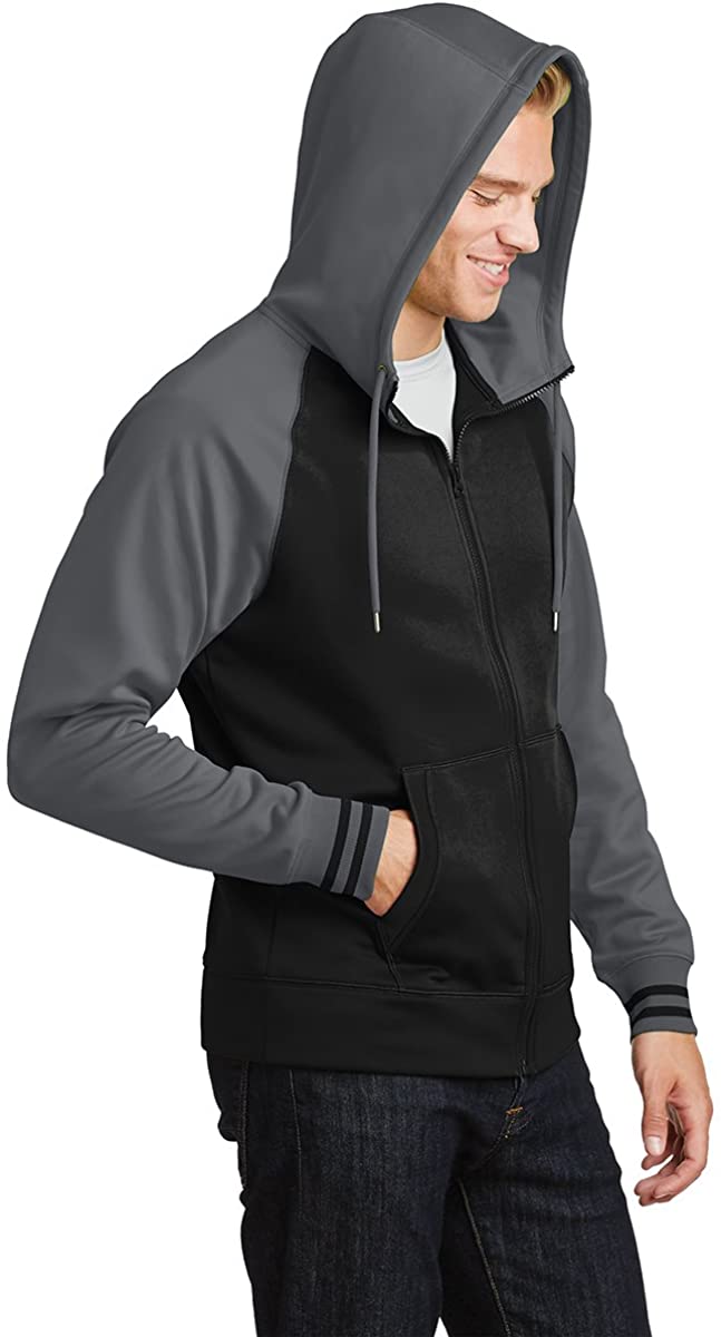 Men's Moisture-Wicking Varsity Two-Tone Fleece Full-Zip Hooded Jacket