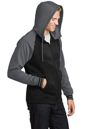 Men's Moisture-Wicking Varsity Two-Tone Fleece Full-Zip Hooded Jacket