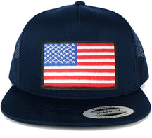 Flexfit 5 Panel American Flag Patched Snapback Mesh Back Navy Cap