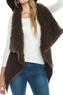 Armycrew Women's Faux Shearling Sherpa Contrast Open Draped Vest