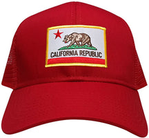 California Republic Embroidered Gold Border Iron On Patch Adjustable Mesh Trucker Cap