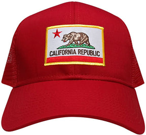 California Republic Embroidered Gold Border Iron On Patch Adjustable Mesh Trucker Cap