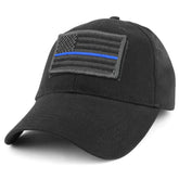 Armycrew USA Grey Thin Blue Flag Tactical Patch Cotton Adjustable Baseball Cap - Black