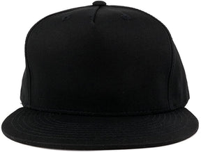 DECKY Blank 5 Panel Cotton Constructed Flat Bill Adjustable Snapback Cap - Black