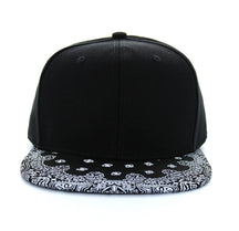Armycrew Blank Bandana Print Flat Bill Two-Tone Adjustable Snapback Cap - Black Black