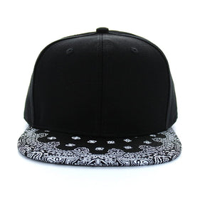 Armycrew Blank Bandana Print Flat Bill Two-Tone Adjustable Snapback Cap - Black Black