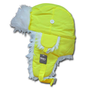 High Visibility Neon White Fur Aviator Winter Trooper Hat - Neon Green - LXL