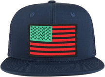 Red Green Black American Flag Iron on Patch Flat Bill Ripstop Trucker Mesh Cap
