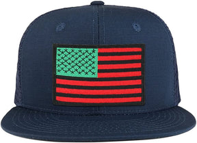 Red Green Black American Flag Iron on Patch Flat Bill Ripstop Trucker Mesh Cap