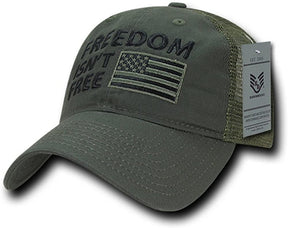 Armycrew Freedom Isn't Free American Flag Embroidered Unstructured Mesh Back Cap