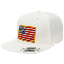 Flexfit USA American Flag Embroidered Flat Bill Snapback Cap - White