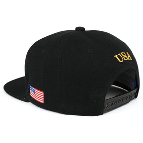 Armycrew USA 3D Text Embroidered with American Flag Flat Bill Snapback Cap