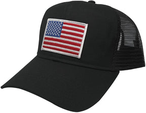 AC Racing USA American Flag Patch Snapback Trucker Mesh Cap - Black