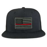 Thin Red American Flag Iron on Patch Flat Bill Ripstop Trucker Mesh Cap