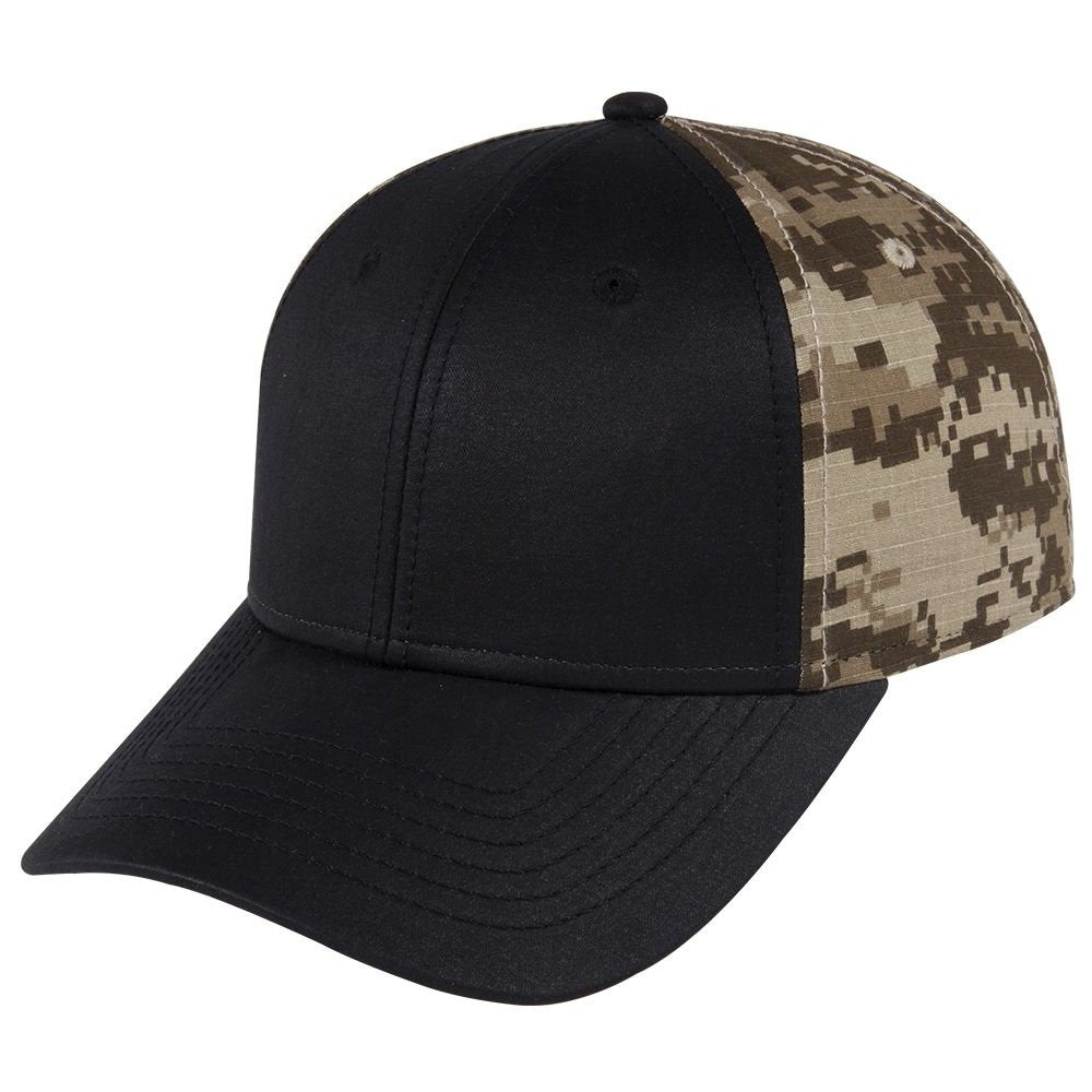 Digital Camouflage PU Coated Canvas Crown and Ripstop Back Low Profile Cap