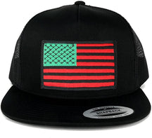 Flexfit 5 Panel American Flag Patched Snapback Mesh Cap - Black