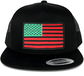 Flexfit 5 Panel American Flag Patched Snapback Mesh Cap - Black