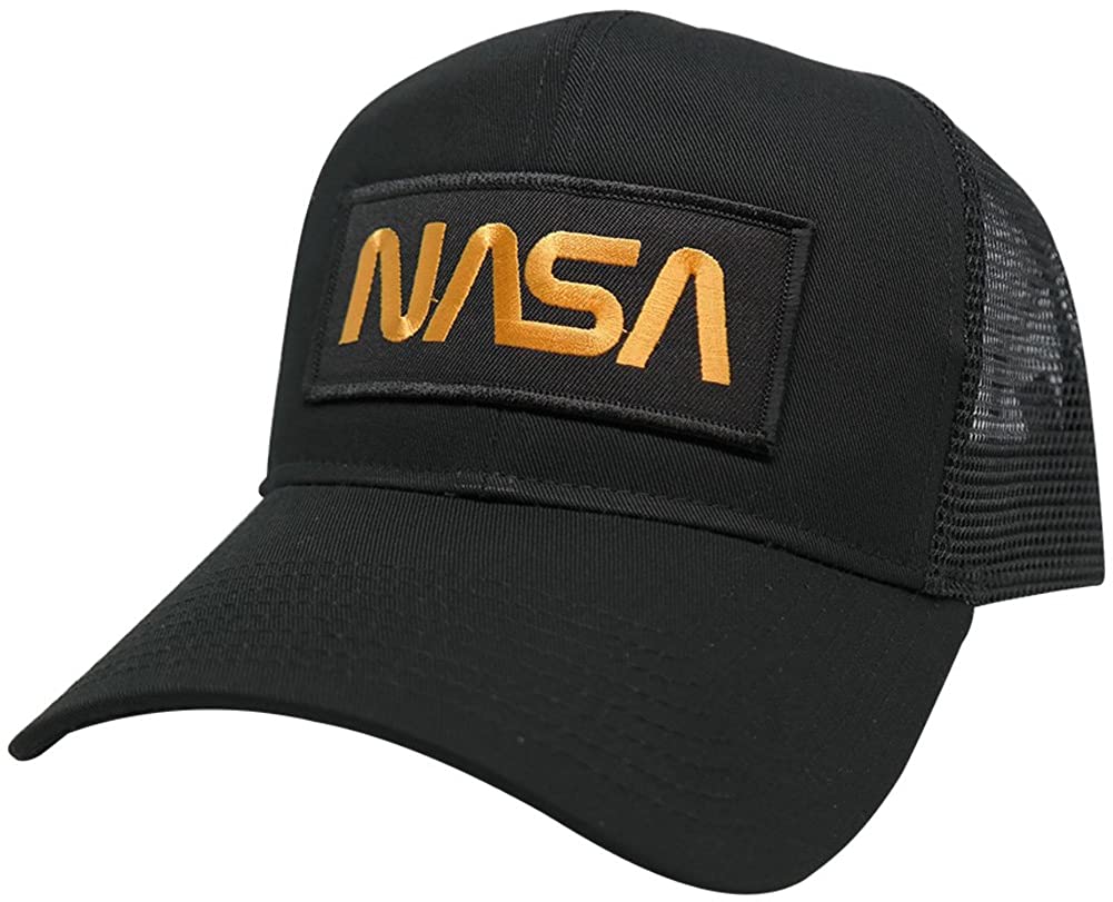 Armycrew NASA Worm Gold Text Patched Mesh Trucker Baseball Cap