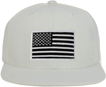 Armycrew Youth Kid Size Black White American Flag Patch Flat Bill Snapback Baseball Cap