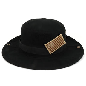 Armycrew Military American Flag Hook and Loop Patch Boonie Cap with Chin Strap
