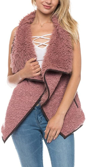 Armycrew Women's Faux Shearling Sherpa Contrast Open Draped Vest