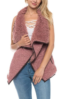 Armycrew Women's Faux Shearling Sherpa Contrast Open Draped Vest
