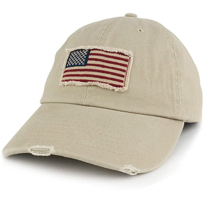 Armycrew Washed Frayed Bill USA American Flag Cotton Twill Baseball Cap