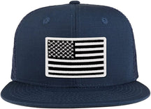 Black White American Flag Iron on Patch Flat Bill Ripstop Trucker Mesh Cap