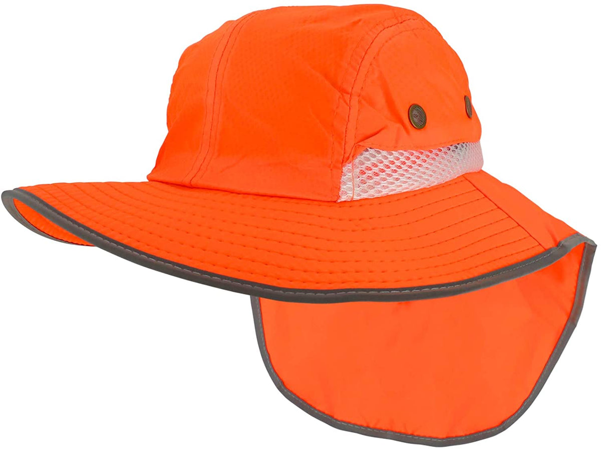 Armycrew High Visibility Outdoor Full Brim Hat with Back Flap Reflective Tape