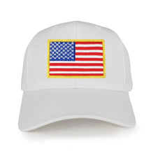 USA American Flag Logo Embroidered Iron On Patch Snap Back Cap - White
