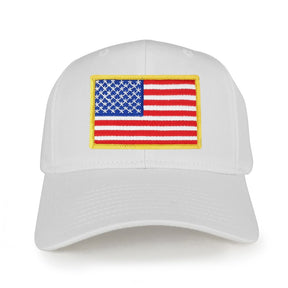 USA American Flag Logo Embroidered Iron On Patch Snap Back Cap - White