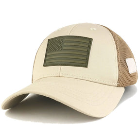 US American Flag OLIVE 2 Rubber 3D Tactical Patch Low Crown Adjustable Mesh Cap