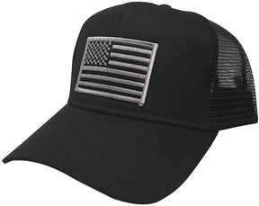 AC Racing USA American Flag Patch Snapback Trucker Mesh Cap - Black