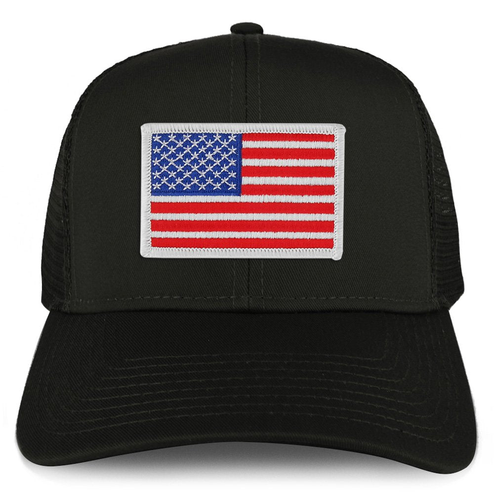 Armycrew XXL Oversize White USA Flag Patch Mesh Back Trucker Baseball Cap - Black