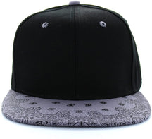 Armycrew Blank Bandana Print Flat Bill Two-Tone Adjustable Snapback Cap - Black Black
