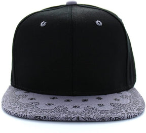 Armycrew Blank Bandana Print Flat Bill Two-Tone Adjustable Snapback Cap - Black Black