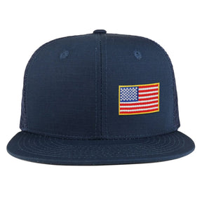 Small Side American Flag Iron on Patch Flat Bill Ripstop Trucker Mesh Cap