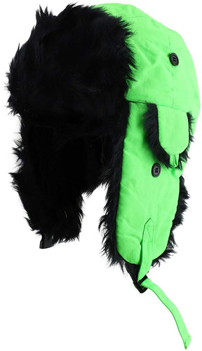 Decky Brands Bright Neon Black Fur Aviator High Visibility Winter Trooper Hat - Neon Yellow - LXL