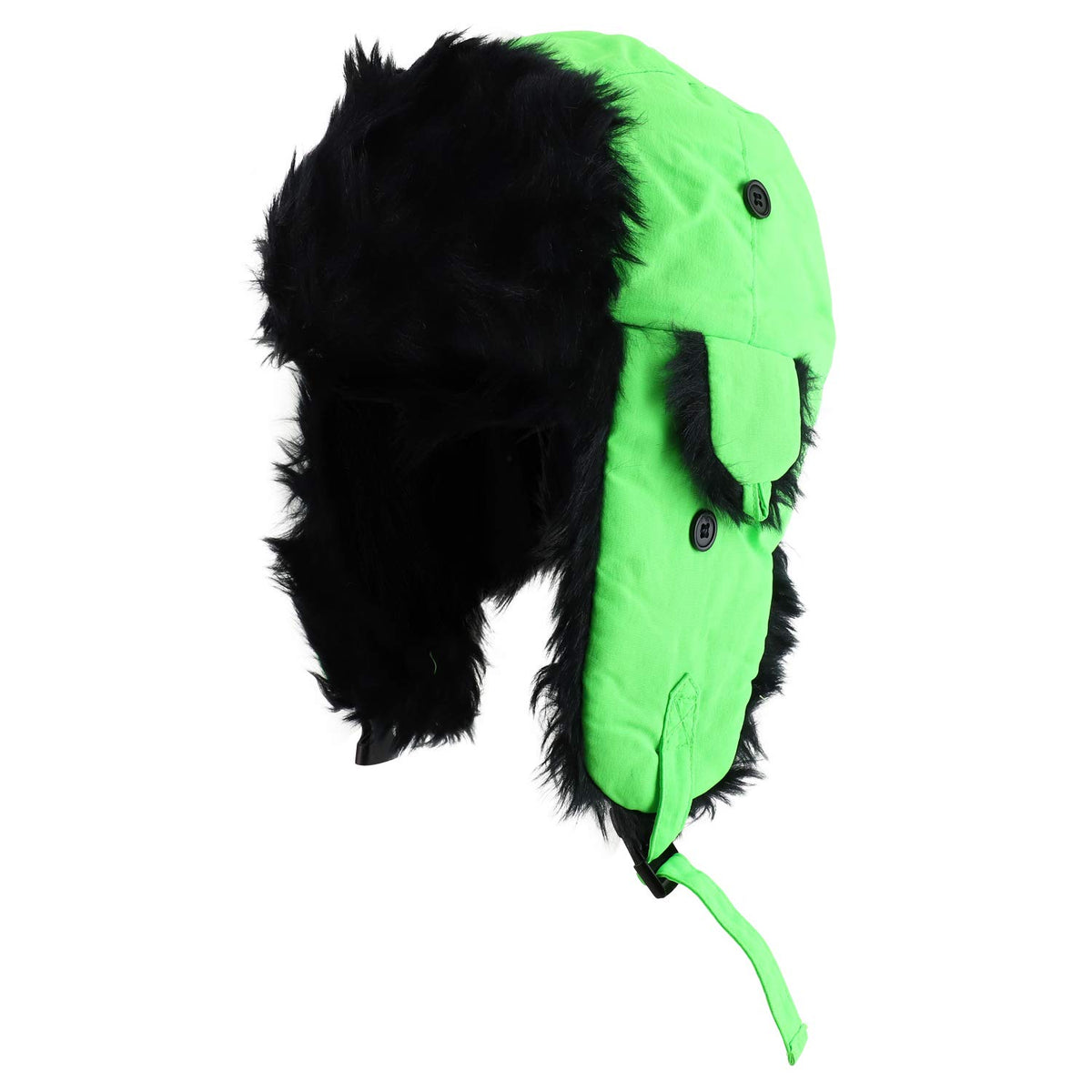 Decky Brands Bright Neon Black Fur Aviator High Visibility Winter Trooper Hat - Neon Yellow - LXL