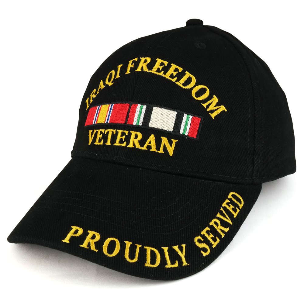 Armycrew Iraqi Freedom War Veteran Ribbon Embroidered Structured Baseball Cap - Black