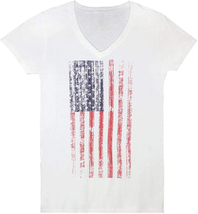 Armycrew Vintage Distressed US American Flag Screen Print Cotton V Neck T Shirt