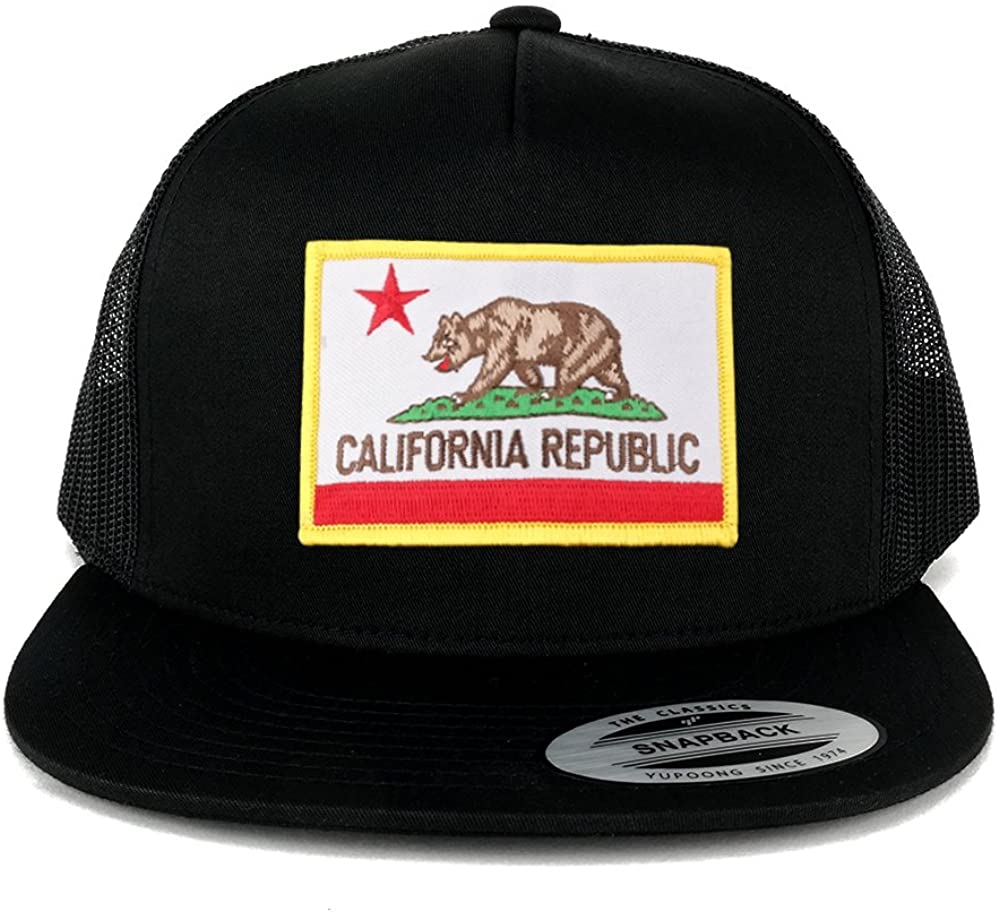 Flexfit 5 Panel California Republic Embroidered Patch Snapback Mesh Trucker Cap
