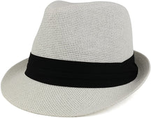 Colorful Straw Fedora Hat with Black Pleated Band