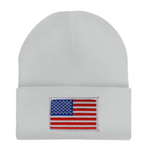Made in USA - White American Flag Embroidered Patch Long Cuff Beanie