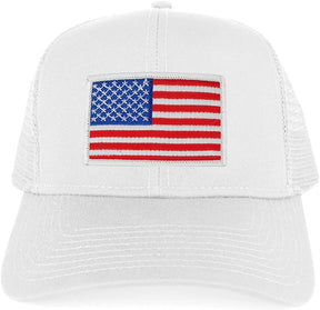 Armycrew USA American Flag Embroidered Patch Snapback Mesh Trucker Cap - White