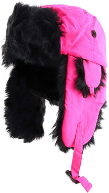 Decky Brands Bright Neon Black Fur Aviator High Visibility Winter Trooper Hat - Neon Yellow - LXL